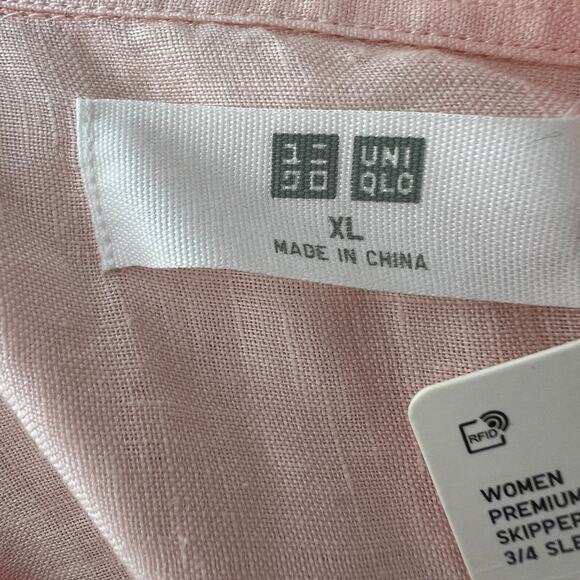 UNIQLO Pink Top Linen Skipper Collar 3/4 Sleeve Drop Shoulder Sz X-Large XL NEW - Picture 7 of 10